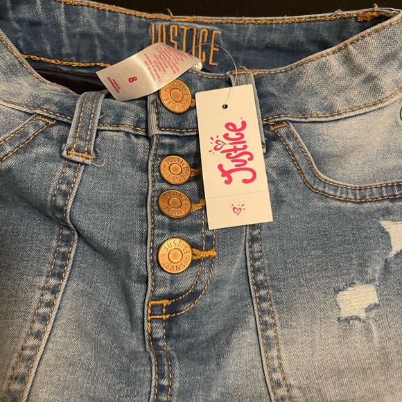 Justice - Denim Distressed Mini Skirt - Size 8 - With Pockets - NWT - Picture 11 of 16